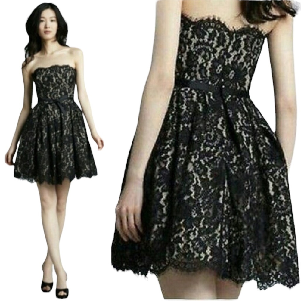 NWT Robert Rodriguez Strapless Party Black Lace Cocktail Mini Dress Sz 14